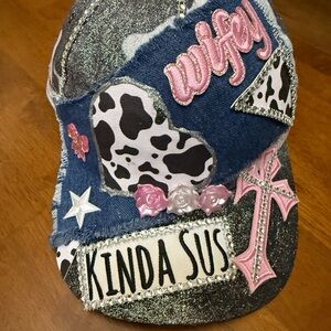 Kids Glittery Denim Cap with Pink Accents